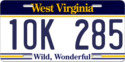 WV license plate 1OK285