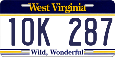 WV license plate 1OK287