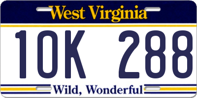 WV license plate 1OK288