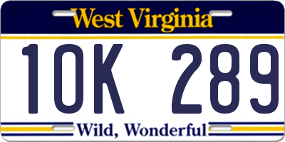 WV license plate 1OK289