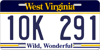 WV license plate 1OK291