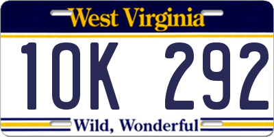 WV license plate 1OK292