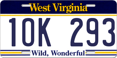 WV license plate 1OK293