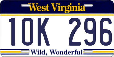 WV license plate 1OK296