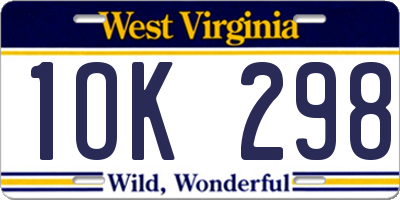 WV license plate 1OK298