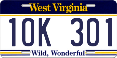 WV license plate 1OK301