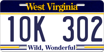 WV license plate 1OK302