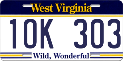 WV license plate 1OK303