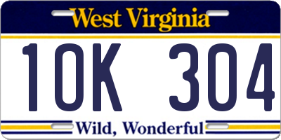 WV license plate 1OK304