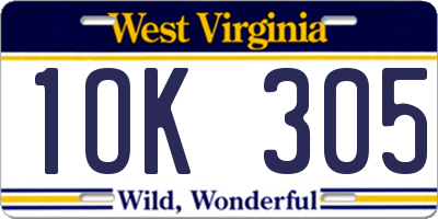 WV license plate 1OK305