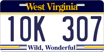 WV license plate 1OK307