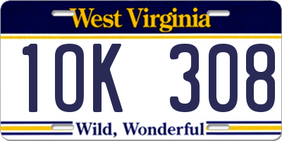 WV license plate 1OK308