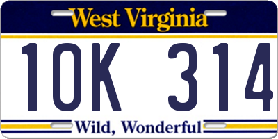 WV license plate 1OK314