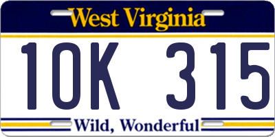 WV license plate 1OK315