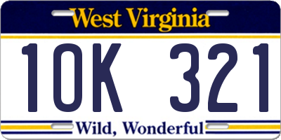 WV license plate 1OK321