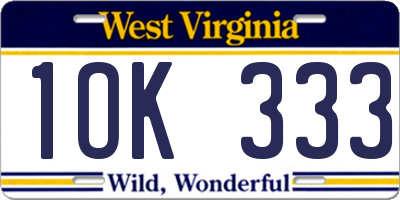 WV license plate 1OK333