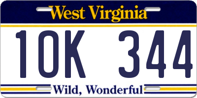 WV license plate 1OK344