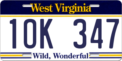 WV license plate 1OK347