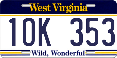 WV license plate 1OK353