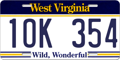 WV license plate 1OK354