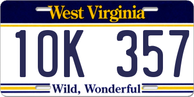 WV license plate 1OK357