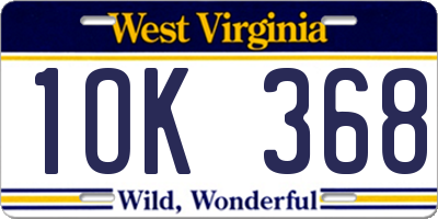 WV license plate 1OK368