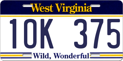 WV license plate 1OK375