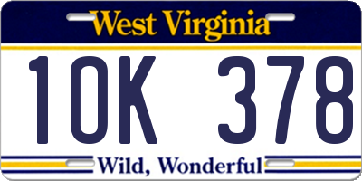 WV license plate 1OK378