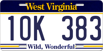 WV license plate 1OK383