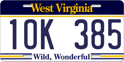 WV license plate 1OK385