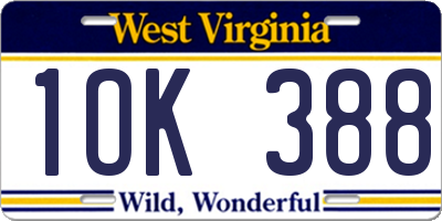 WV license plate 1OK388