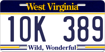 WV license plate 1OK389