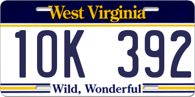 WV license plate 1OK392