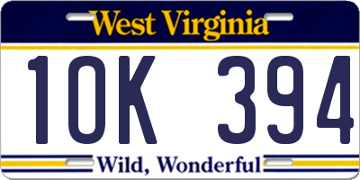 WV license plate 1OK394
