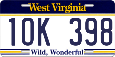 WV license plate 1OK398