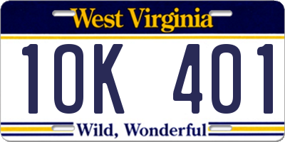 WV license plate 1OK401