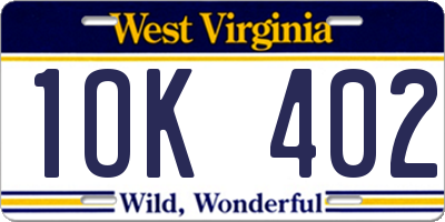WV license plate 1OK402