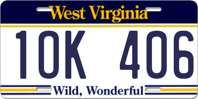 WV license plate 1OK406