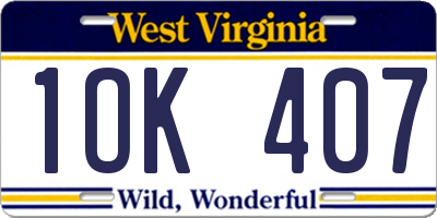 WV license plate 1OK407