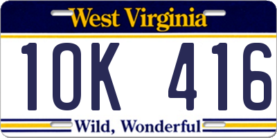 WV license plate 1OK416