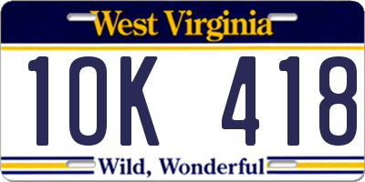 WV license plate 1OK418