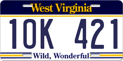 WV license plate 1OK421