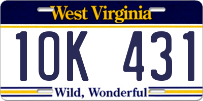 WV license plate 1OK431