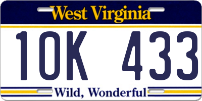 WV license plate 1OK433