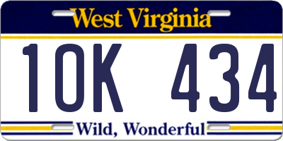WV license plate 1OK434