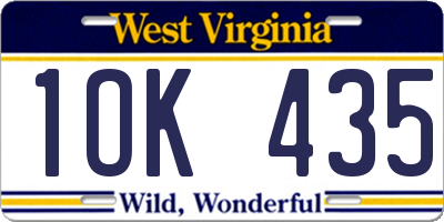 WV license plate 1OK435