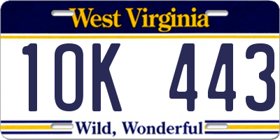 WV license plate 1OK443
