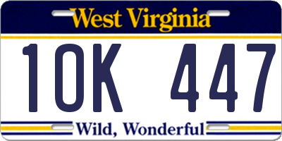 WV license plate 1OK447