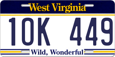 WV license plate 1OK449