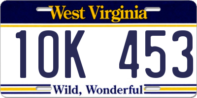 WV license plate 1OK453